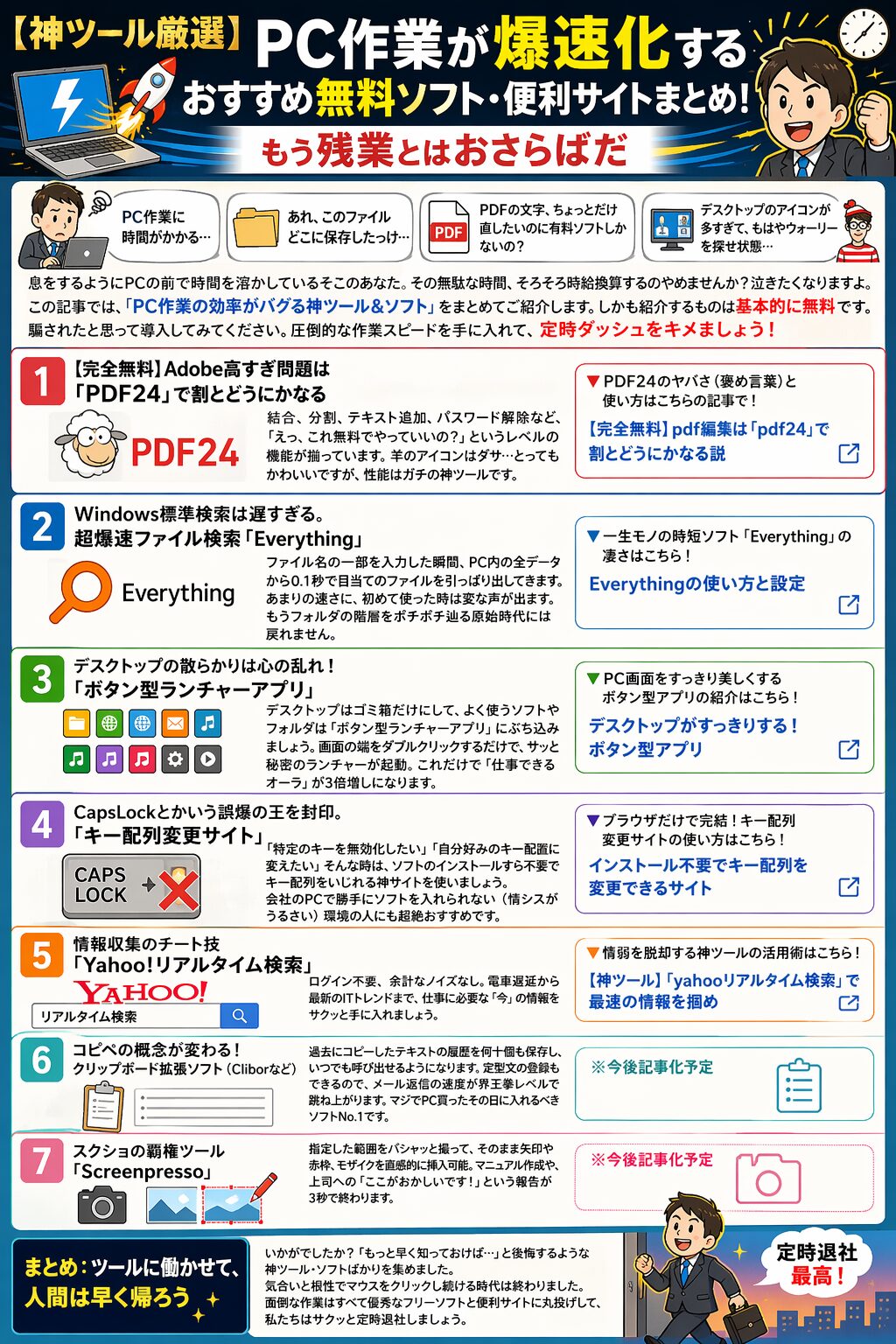 【神ツール厳選】PC作業が爆速化するおすすめ無料ソフト・便利サイトまとめ！もう残業とはおさらばだ